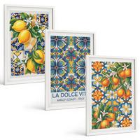 BILDER SET 3er Set - 40x60 cm Weißer Rahmen - Zitronen-Orangenblütenmuster - Weiß, Kunststoff (40/60cm) - TULUP
