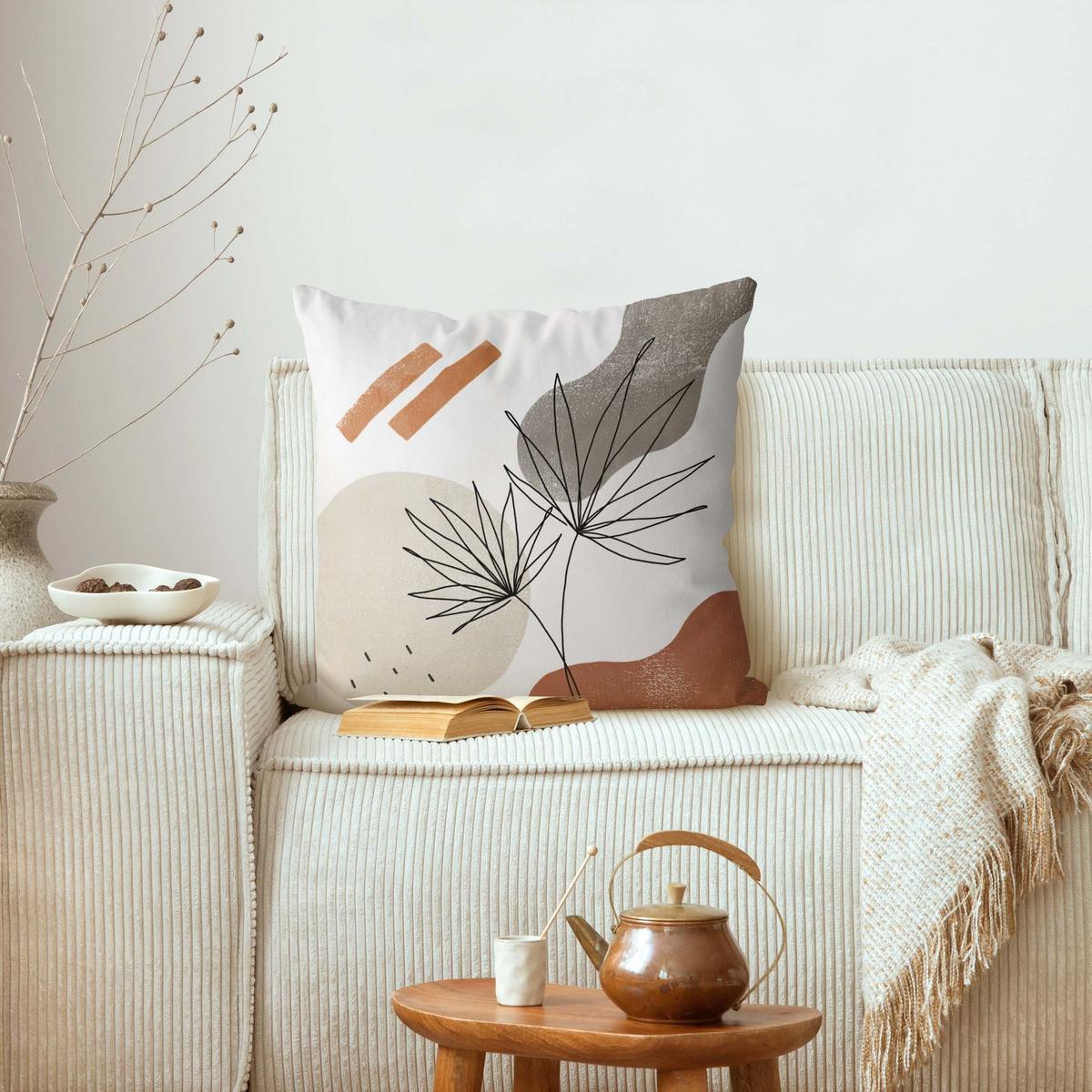 KISSENBEZUG Fächerpalme Lineart und Terracotta Farben 40/40 cm - Grau, Textil (40/40cm) - Bilderwelten