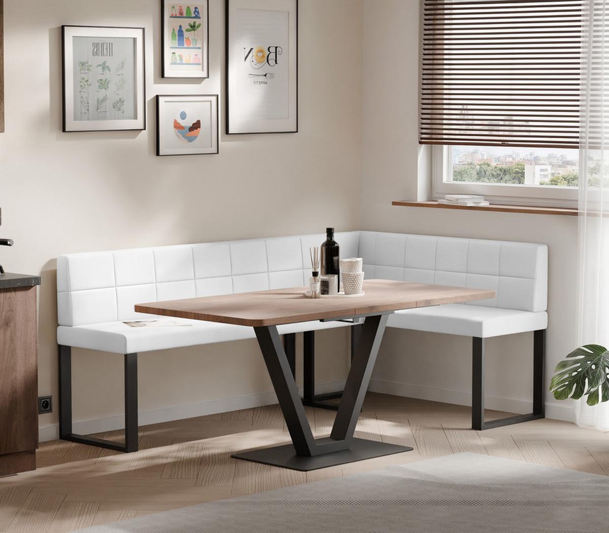 ECKBANK rechts SANA U Kunstleder gesteppt, 196/142 cm Weiß - Weiß, Kunststoff/Textil (142/196cm) - Idohome