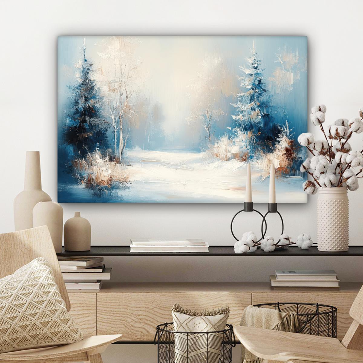 LEINWANDBILD Wald - Winter - Natur - Abstrakt - Schnee Gemälde 60x40 cm - Weiß, Textil (60/40cm) - MuchoWow