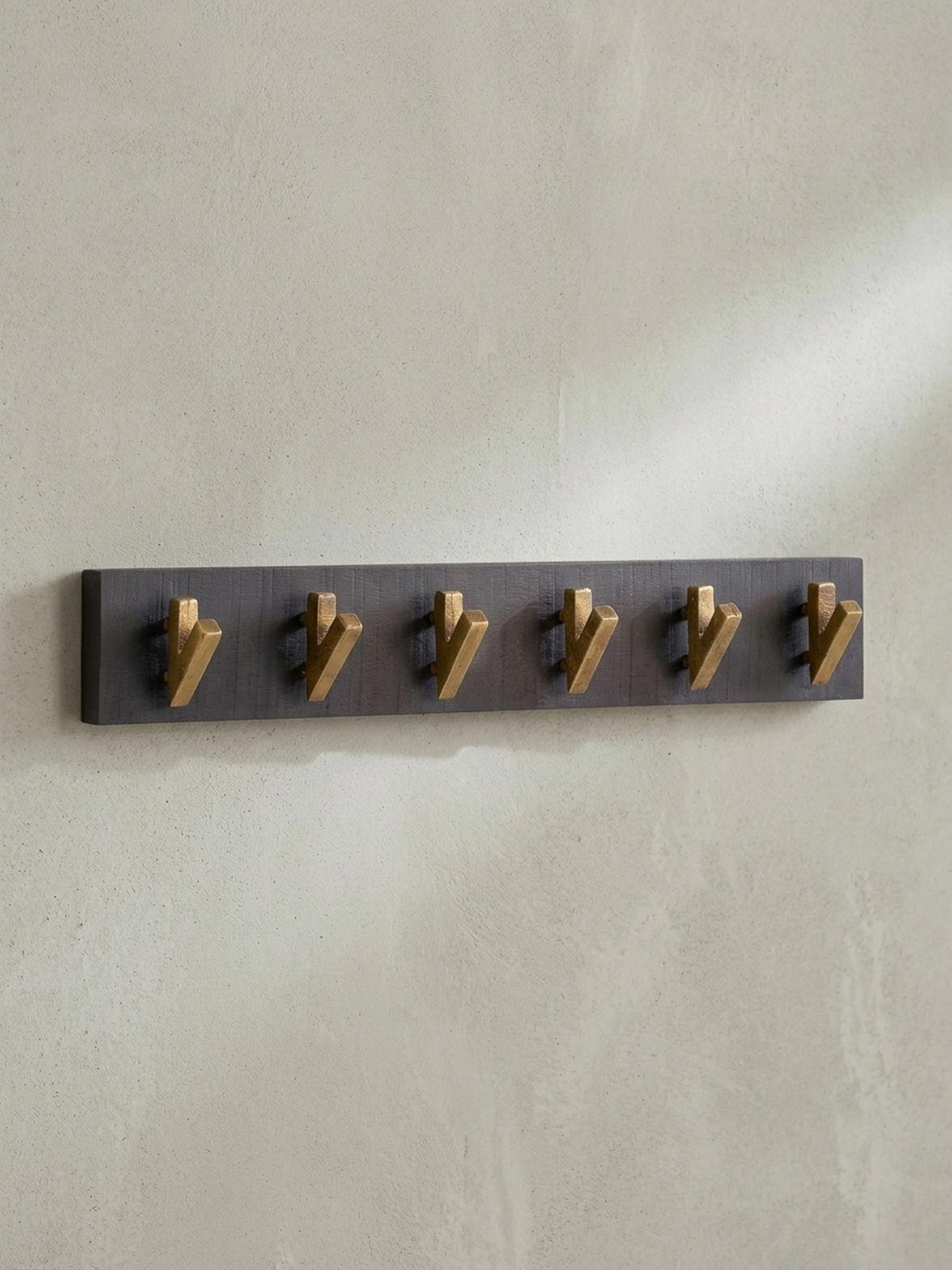 WANDGARDEROBE Mango Massivholz Metall Modern 60x10x8 cm Schwarz Gold - Schwarz, Holz (60/10/8cm) - KADIMA DESIGN