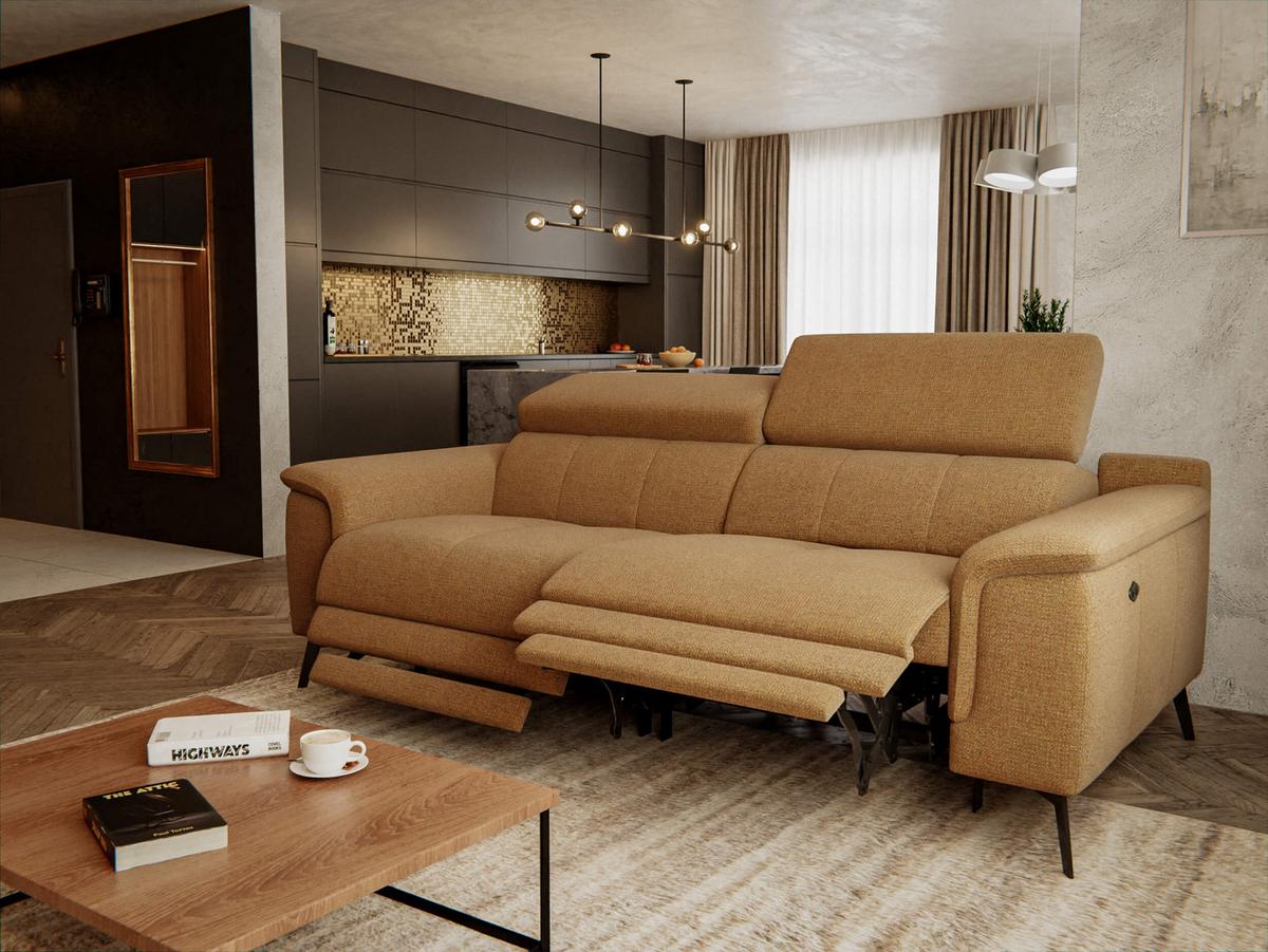RELAXSOFA FIERO 3-Sitzer mit 2 Relaxfunktionen, orange - Schwarz/Orange, Holzwerkstoff/Textil (212/82/103cm) - Wozimo