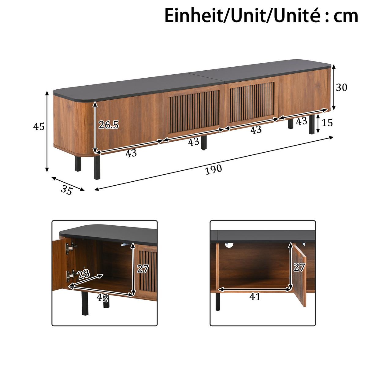 TV LOWBOARD walnuss schwarz modern 190cm stauraum - Walnussfarben, Holzwerkstoff (190/45/35cm) - Urban Meuble