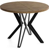 ESSTISCH Revena runder ausziehbarer, Lefkas Eiche 100-180/100/76 cm - Alteiche/Schwarz, Holzwerkstoff/Metall (100/180/76cm) - WFL GROUP