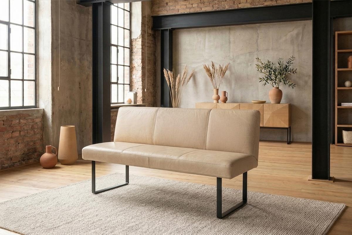 ESSZIMMERBANK ELEEN Beige Leder - Beige, Leder (143/85/69cm) - KAWOLA