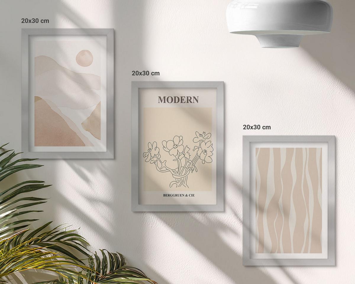 BILDER SET 3er Set - 20x30 cm Silberner Rahmen - Abstrakte Formen und Farben - Silberfarben, Kunststoff (20/30cm) - TULUP