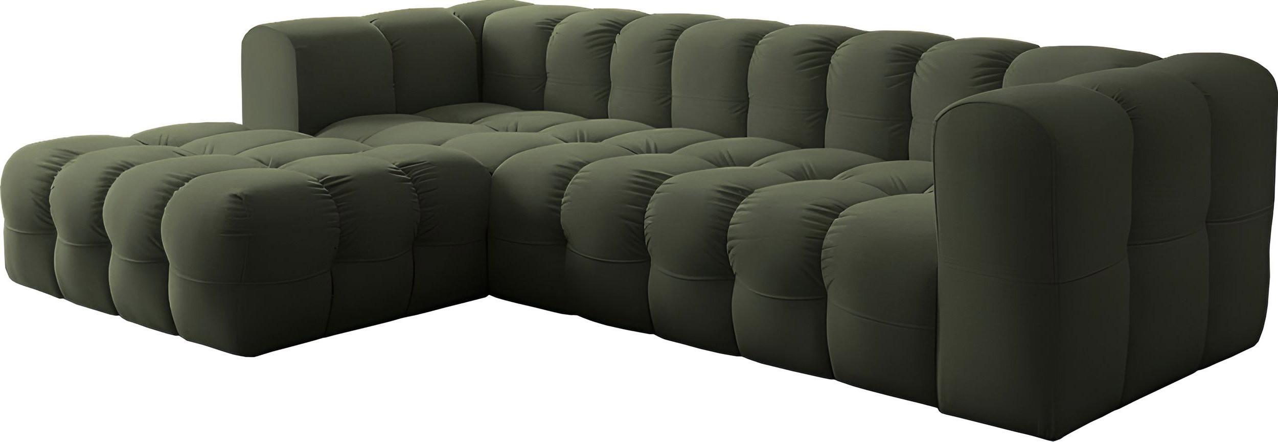 ECKSOFA Mochi L-Form 5-Sitzer Links, Samt, Dunkelgrün 290/75/193 cm - Dunkelgrün/Schwarz, Kunststoff/Textil (290/193cm) - WFL GROUP