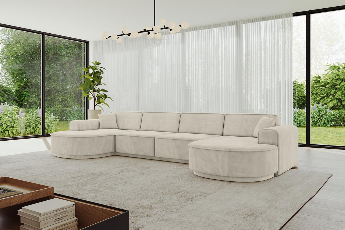 WOHNLANDSCHAFT MARI-U2-v3 - 388x171x83 cm Ecru Velours - Ecru/Schwarz, Holzwerkstoff/Kunststoff (388/83/171cm) - ALTDECOR