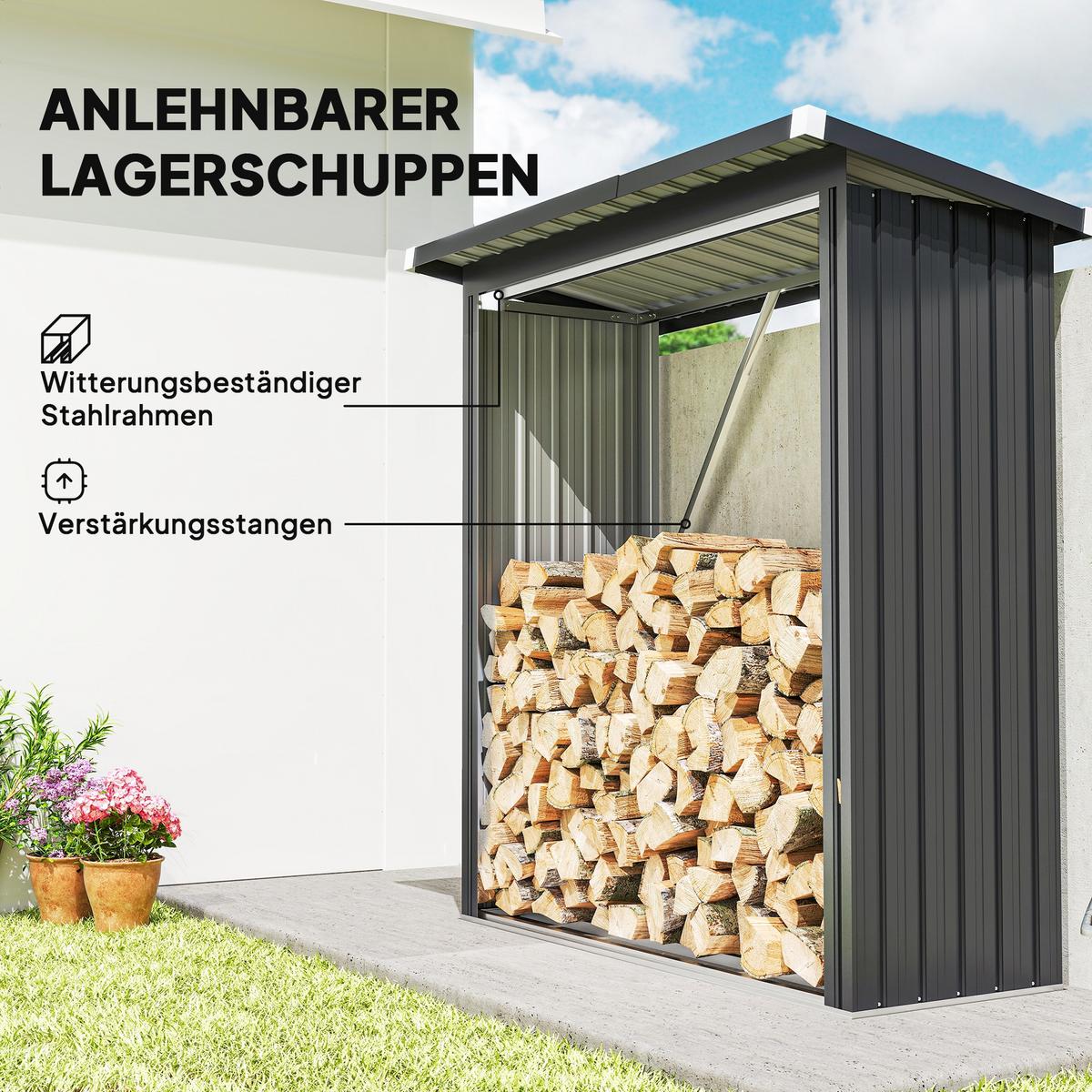 KAMINHOLZREGAL Verzinkter Stahl Dunkelgrau - Dunkelgrau, Metall (66.5/150/150cm) - Outsunny