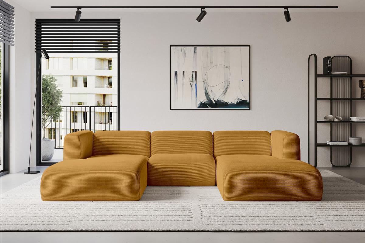 WOHNLANDSCHAFT MIRA-U1 317x179x70 Senfgelb Cord - Currygelb/Schwarz, Holzwerkstoff/Kunststoff (317/70/179cm) - ALTDECOR
