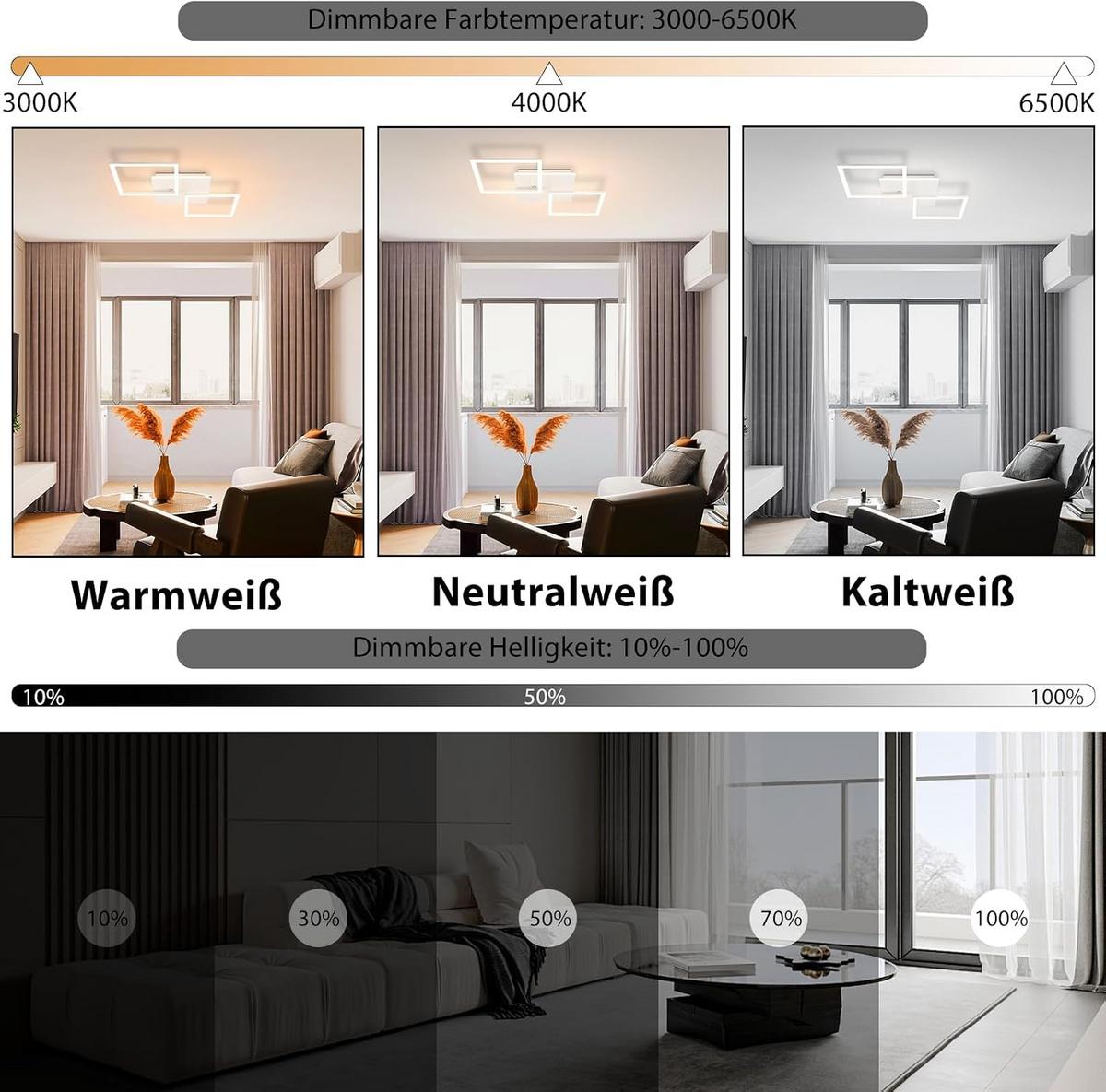 LED-DECKENLEUCHTE Eisenort 62.8/7.4/29.5 cm - Weiß, Metall (29.5/62.8/7.4cm) - ZMH