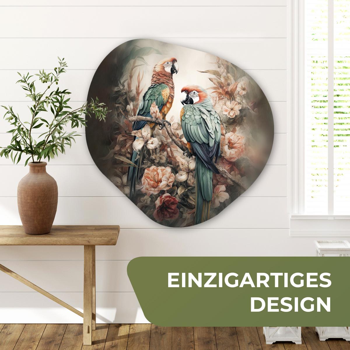 WANDBILD Papageien - Vögel - Natur - Blumen Room Decor 90x90 cm - Baltimorefarben, Kunststoff (90/90cm) - MuchoWow
