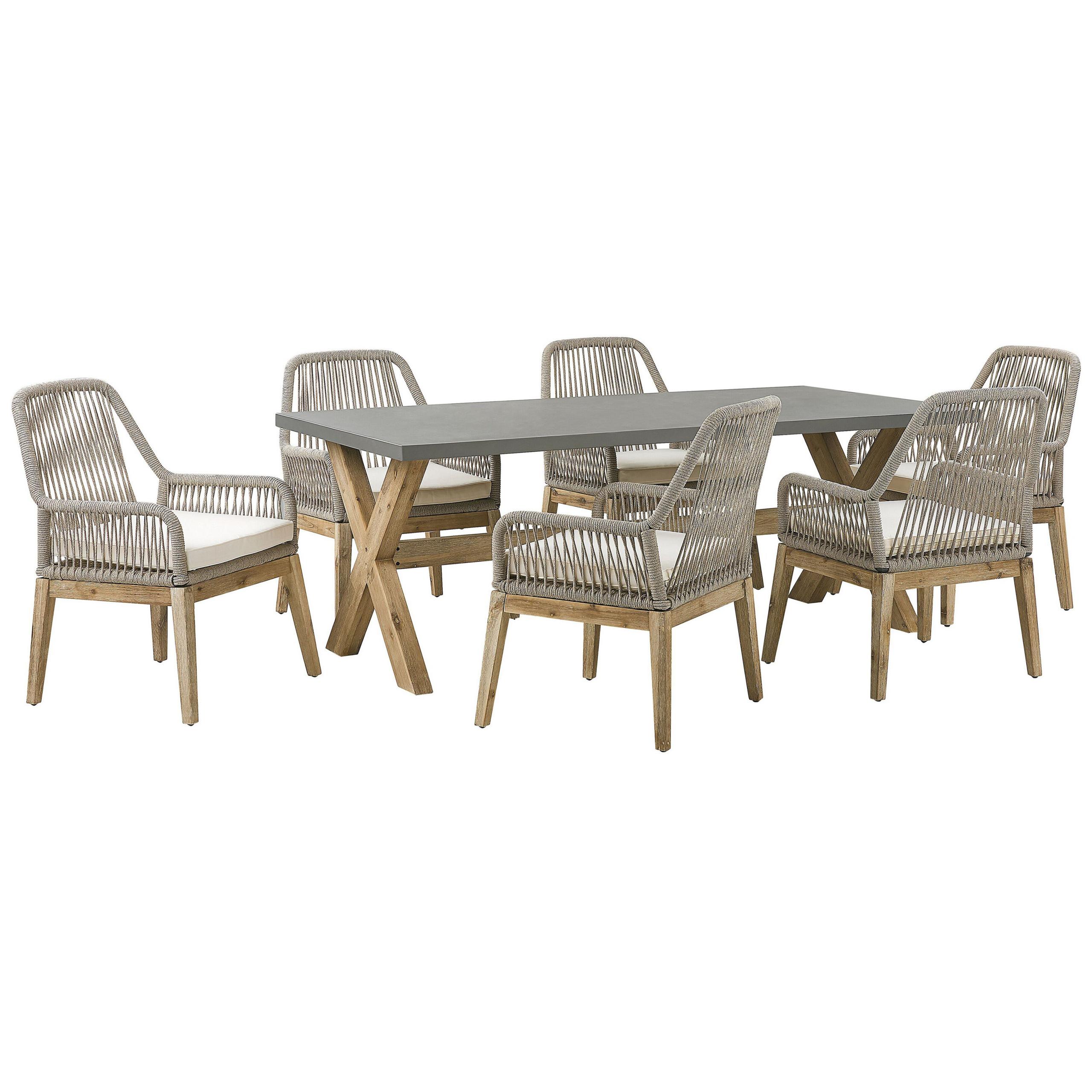 GARTENMÖBEL SET 6-Sitzer Faserzement 200/100 cm Grau/Beige Olbia - Hellbraun/Beige, Stein - Beliani