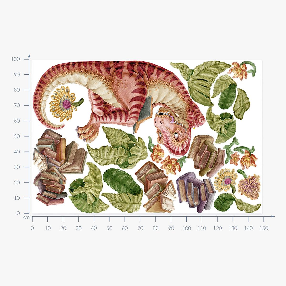WANDAUFKLEBER 100x149cm - Dino der Leser - Multicolor, Kunststoff (100/149/0.1cm) - Wallfluent