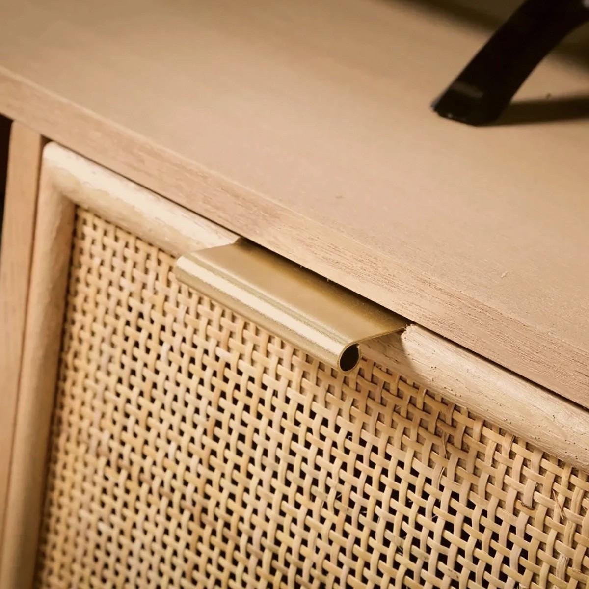 TV-MÖBEL mit 2 Schubladen Vorderseite aus Rattan - L100 cm - Eschefarben, Holzwerkstoff (42/45/45cm) - Calicosy