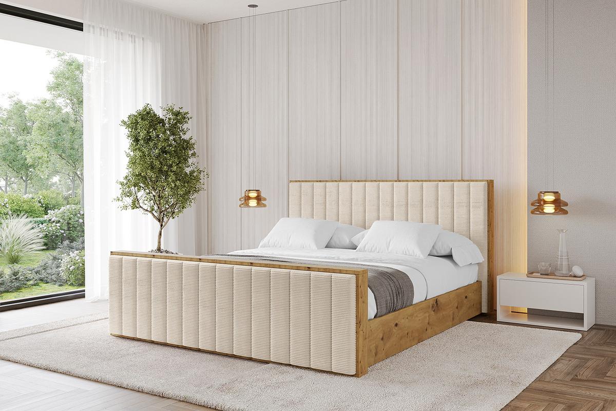 POLSTERBETT mit Bettkasten, Fußteil und Lattenrost, Boxbett mit Matratze H3/H4 - ENZO4-Z 180x200 Beige - Creme, Holzwerkstoff/Textil (180/200cm) - ALTDECOR