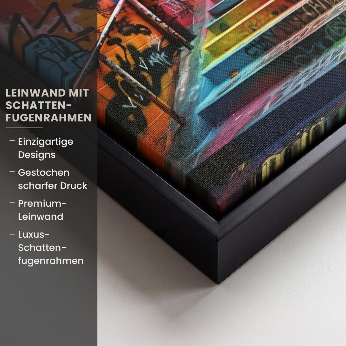 LEINWAND Bilder mit Rahmen - Treppe - Graffiti - Farben - Kunst - 30x20 - Multicolor, Textil (30/20cm) - MuchoWow