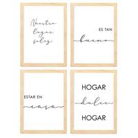POSTER Set mit 4 Zuhause TypografieStil A4 Rahmen aus hellem Holz - Beige, Papier (29.7/3cm) - Nacnic
