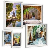 BILDER SET 5er Set - 50x50 cm & 20x30 cm & 40x60 cm Weißer Rahmen - Grüne, saftige Blätter - Weiß, Kunststoff (40/60cm) - TULUP