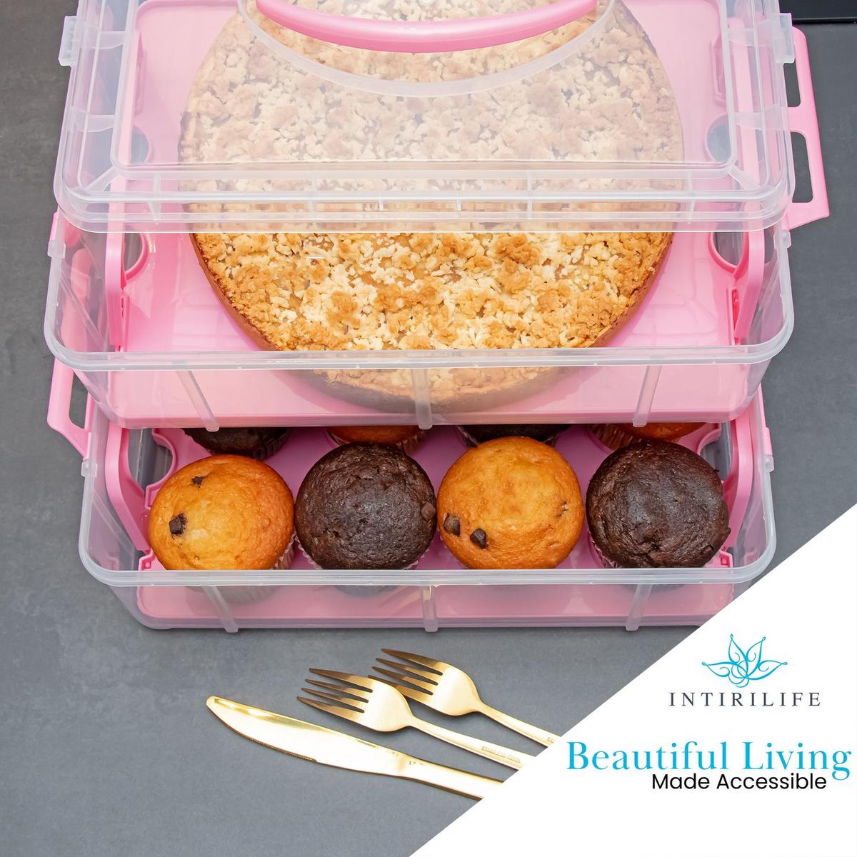 TRANSPORTBOX Behälter Kuchen - Pink, Kunststoff (26.1/21.2/36.1cm) - Intirilife