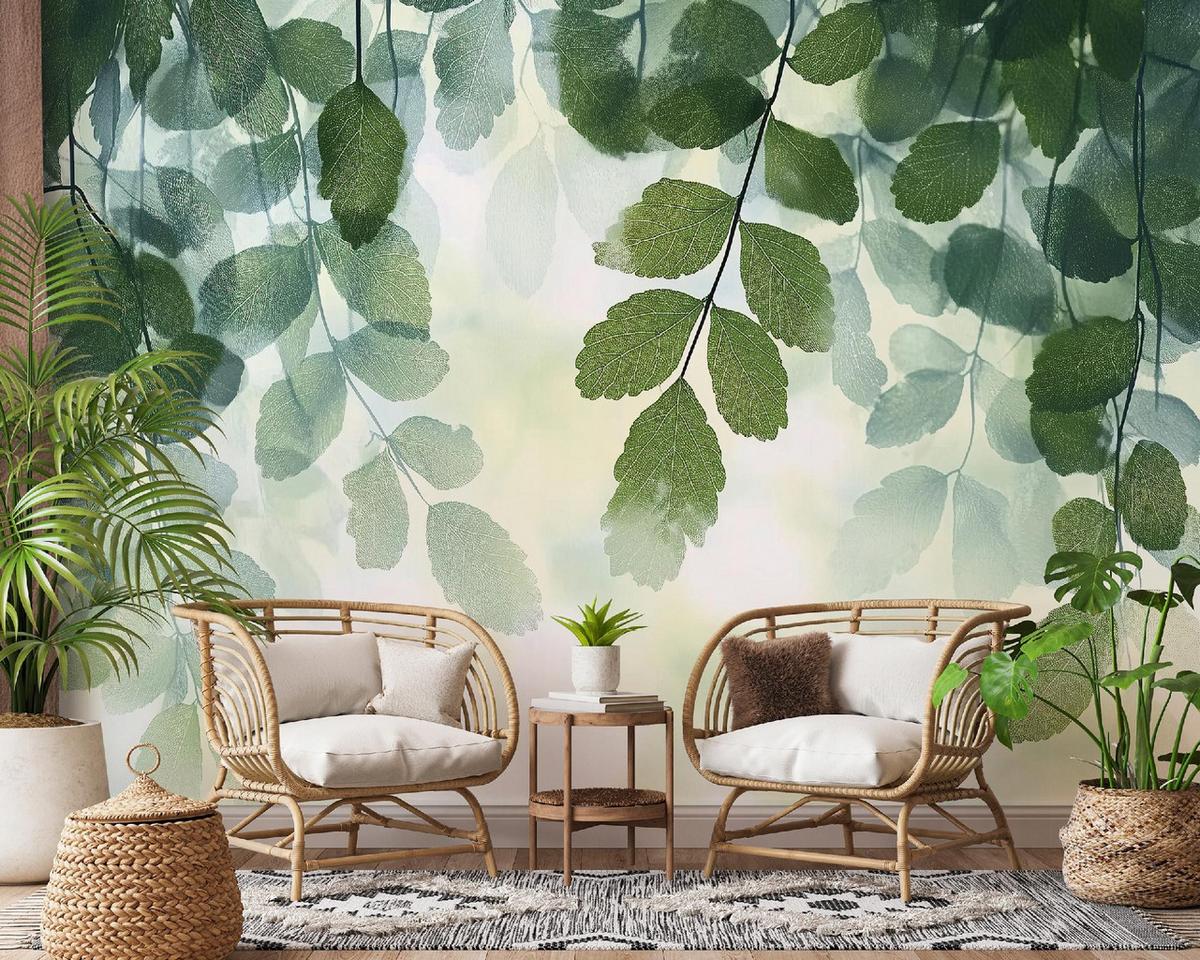 FOTOTAPETE Blätter Natur Grün Vlies Tapete Wohnzimmer 150x105 - Grün, Papier (150/105cm) - Wallarena