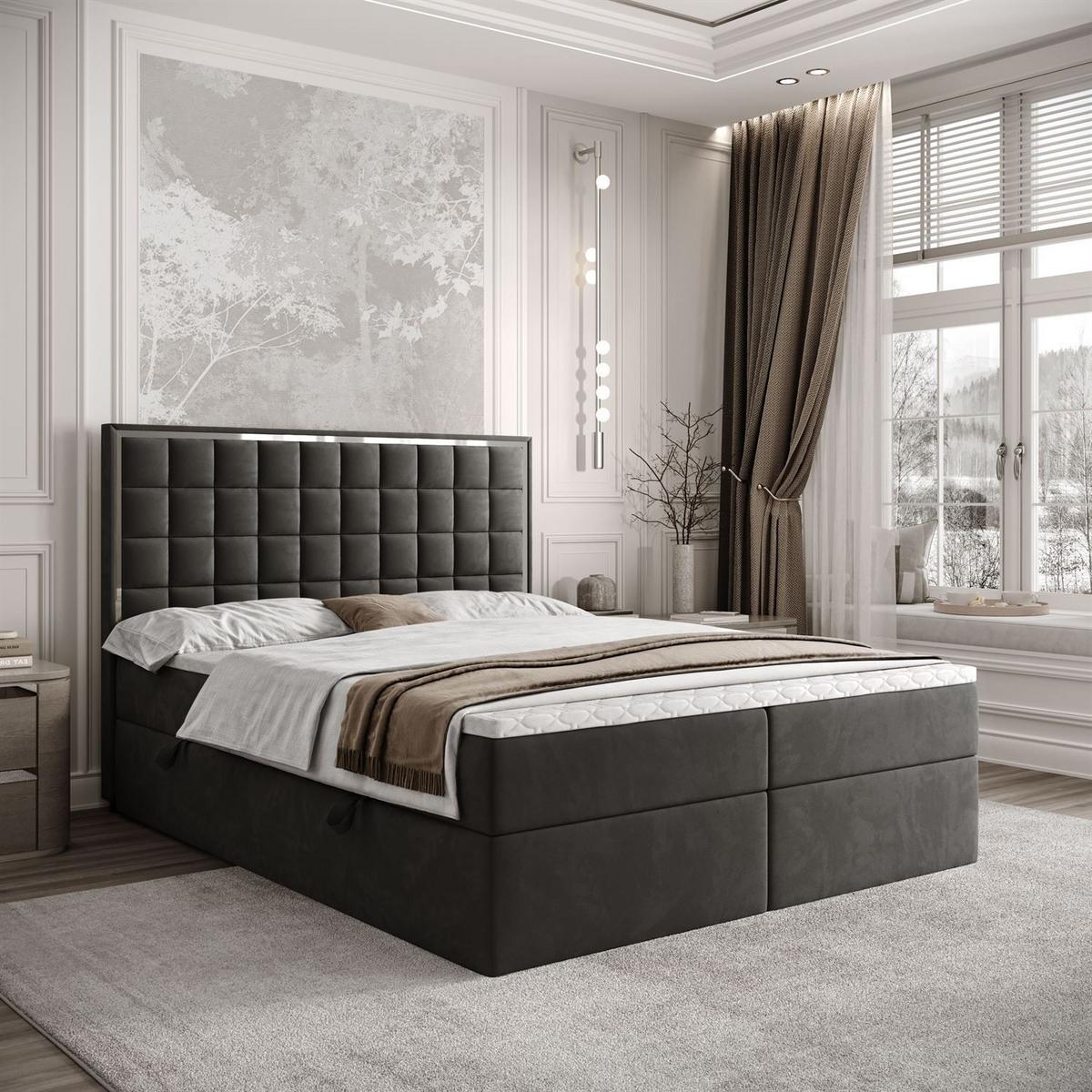 BOXSPRINGBETT ISADORA SILVER mit Bettkasten und Topper 180x200 cm Royal Velvet 185 - Graphitfarben, Textil - Lookway