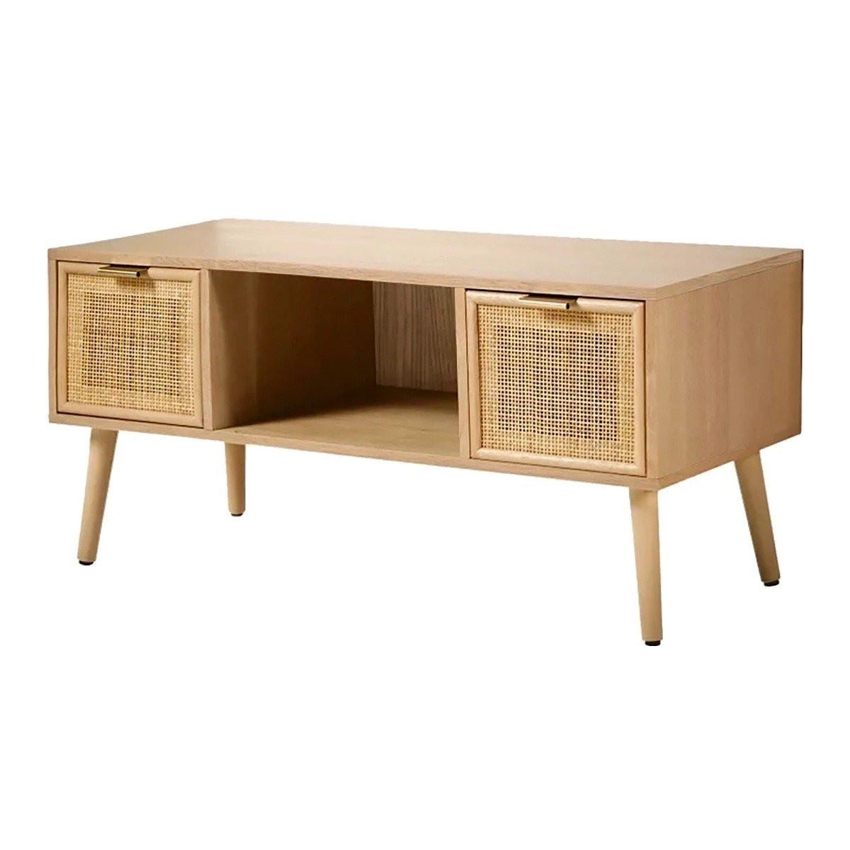 TV-MÖBEL mit 2 Schubladen Vorderseite aus Rattan - L100 cm - Apfelbaumfarben, Holzwerkstoff (42/45/100cm) - Calicosy