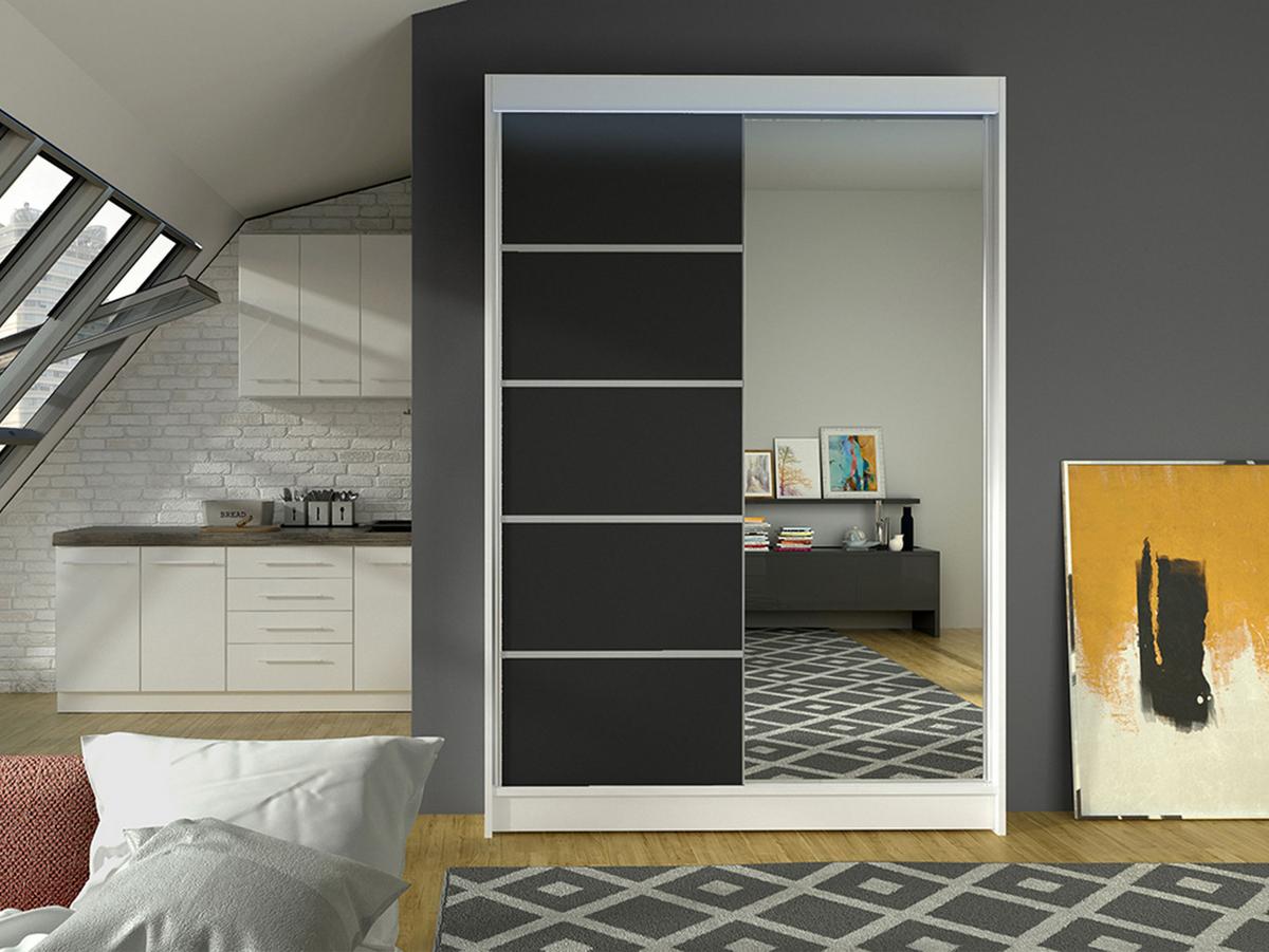 SCHWEBETÜRENSCHRANK Lino III mit RGB LED Beleuchtung - Schwarz/Weiß, Holzwerkstoff/Metall (120/200/58cm) - MIRJAN24