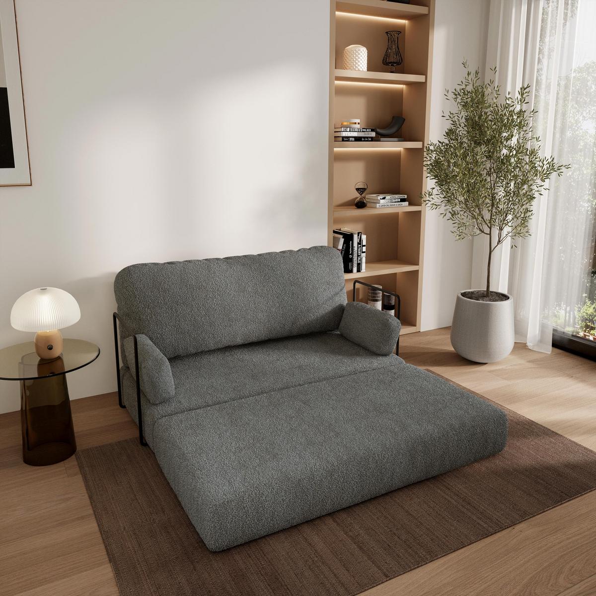 BETTSOFA KESTE aus Schaumstoff Bucle-Stoff Grau Schlaffunktion - Grau, Textil (140/86/60cm) - MASSENO