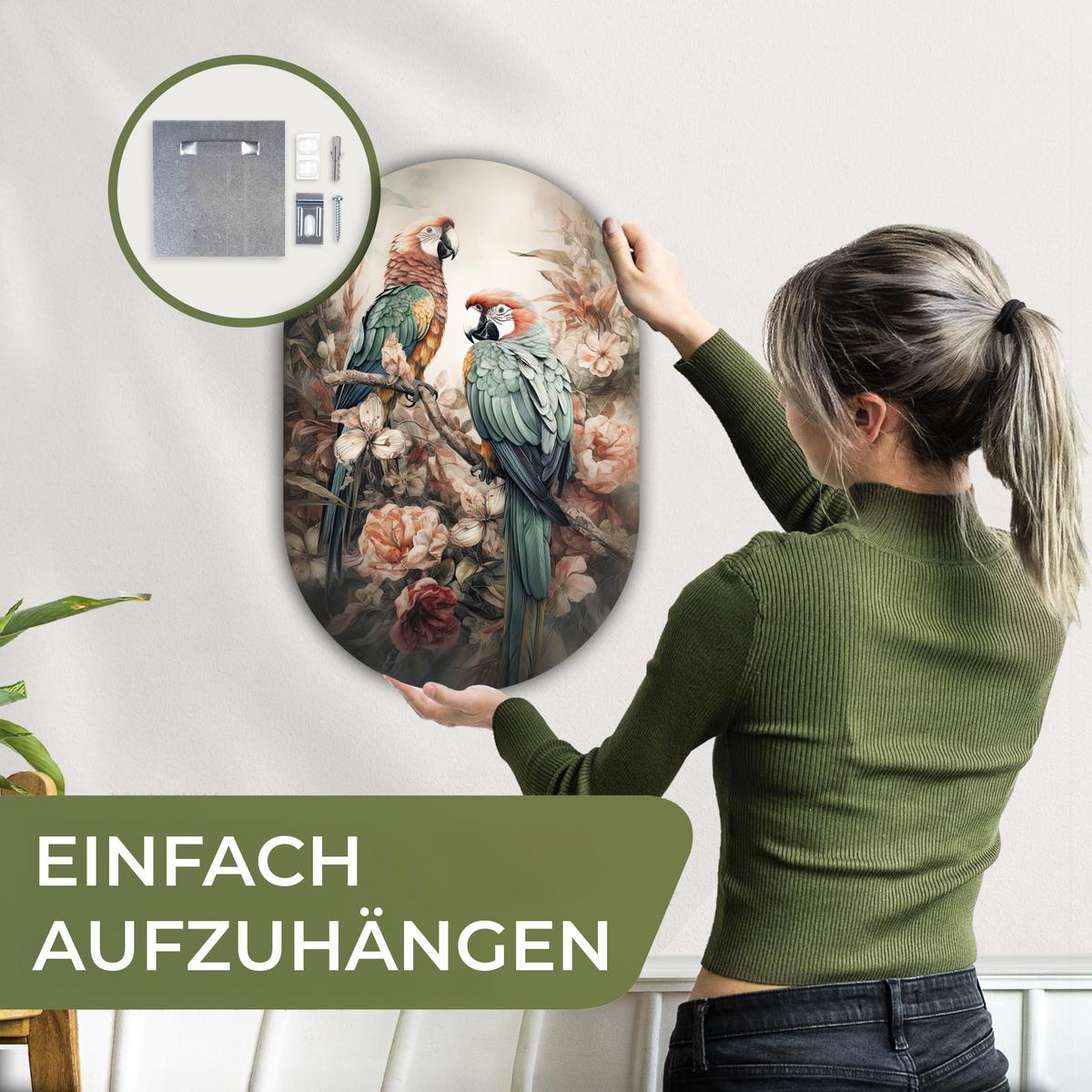 WANDBILD Papageien - Vögel - Natur - Blumen Deko Wohnzimmer 40x60 cm - Baltimorefarben, Kunststoff (40/60cm) - MuchoWow