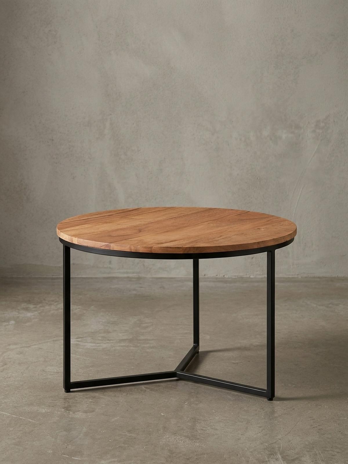 COUCHTISCH aus Akazienholz mit robustem Eisengestell und integriertem Stauraum - Beige/Schwarz, Holz/Metall (60/60/38cm) - KADIMA DESIGN