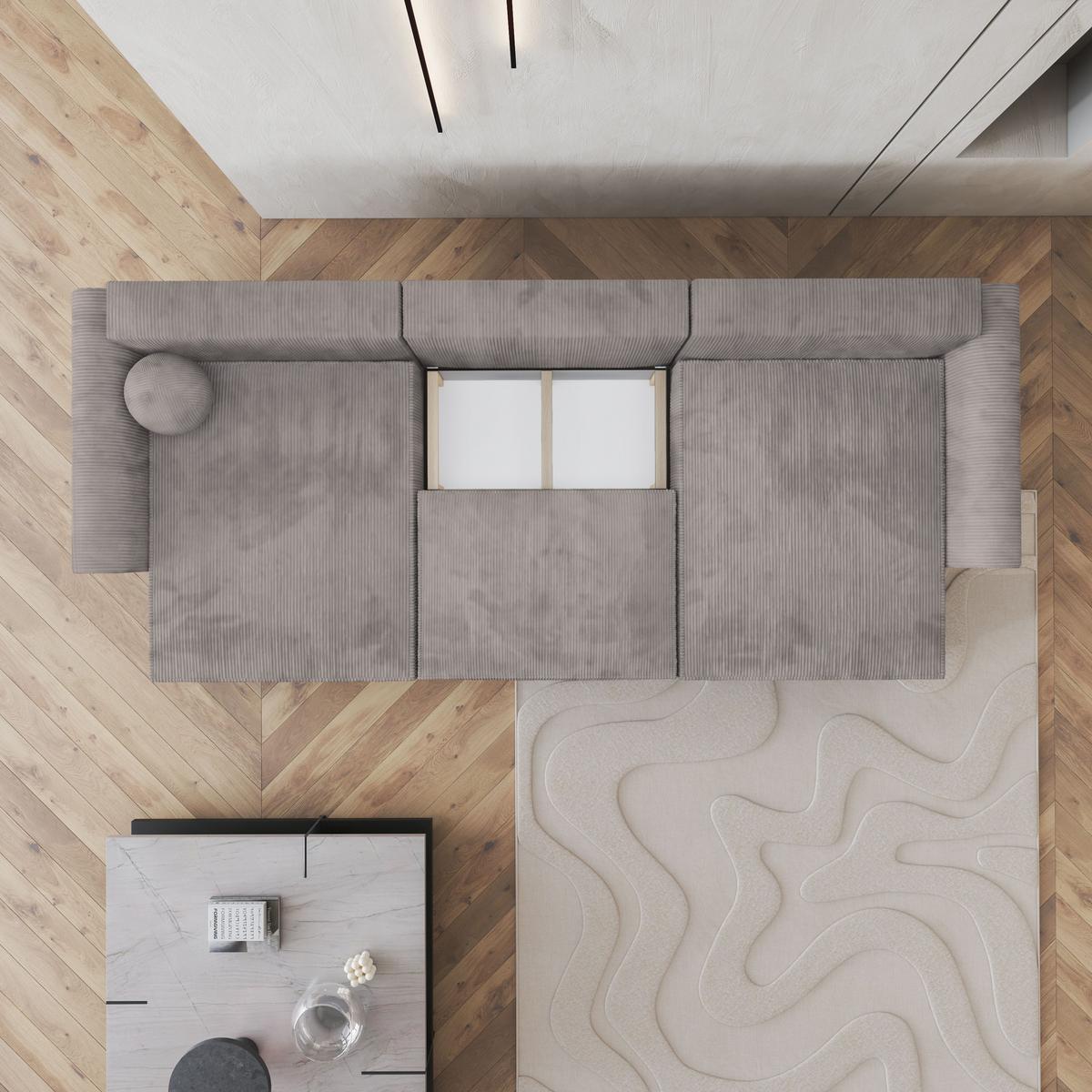 WOHNLANDSCHAFT FENTO P Beige Kordstoff mit Schlaffunktion - Beige/Grau, Holz/Kunststoff (347/90/148cm) - MASSENO