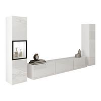 WOHNWAND Berlin III mit weißer LED Beleuchtung - Weiß Hochglanz/Alufarben, Holzwerkstoff/Kunststoff (180/30/33cm) - MIRJAN24