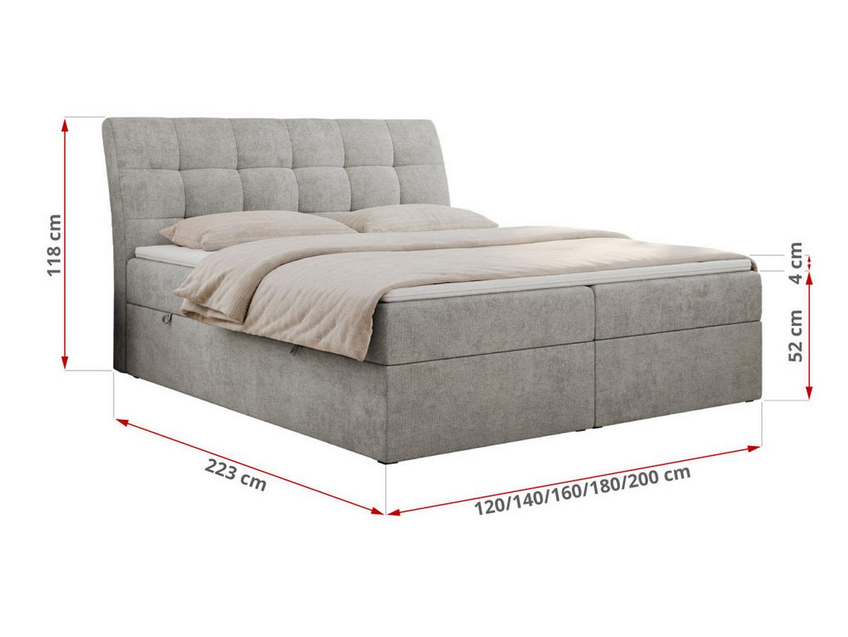 BOXBETT DIEGOS 200/200 Hellgrau Struktur - H4 - Hellgrau, Holz/Textil (200/200cm) - MKS