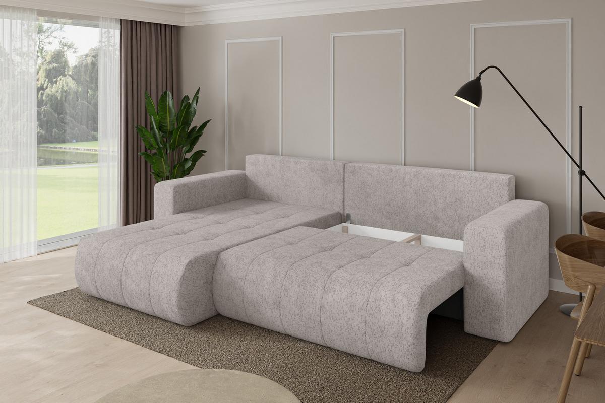 ECKSOFA mit Schlaffunktion Ottomane Links MILA-L 277x194x86 Hellgrau Velours - Hellgrau/Schwarz, Holzwerkstoff/Kunststoff (277/194cm) - ALTDECOR