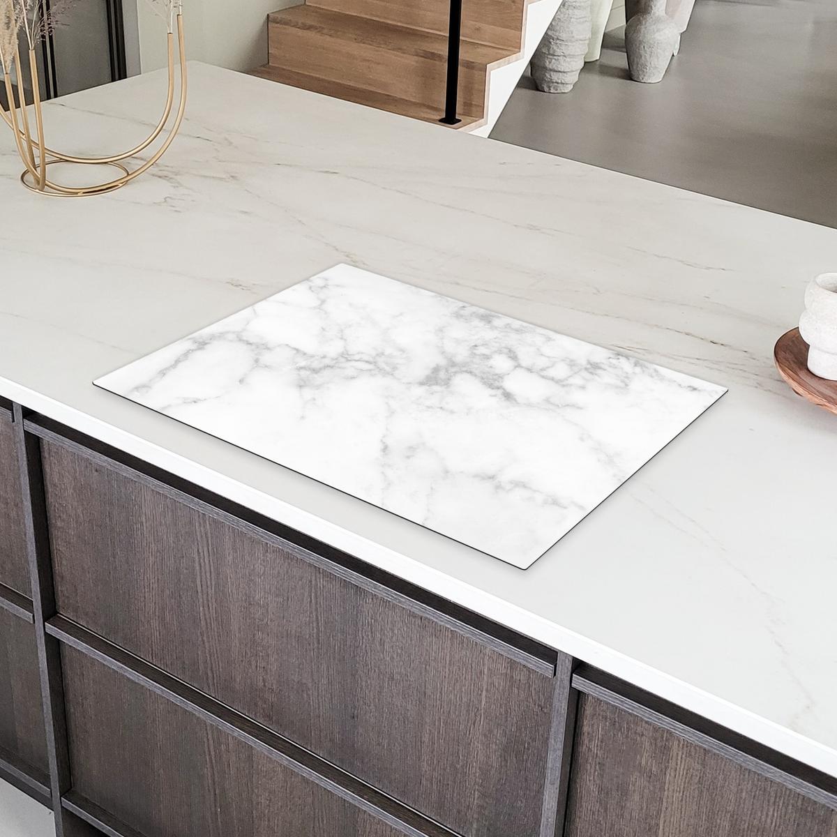 HERDABDECKPLATTE Marmor - Grau - Weiß - Strukturierter Marmor Induktionsmatte 77x51 cm - Weiß, Kunststoff (77/51/0.2cm) - MuchoWow