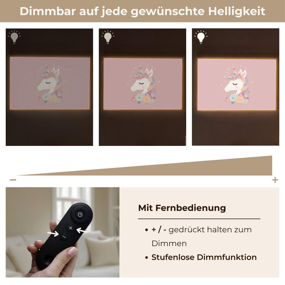 NACHTTISCHLAMPE MIT AKKU Einhorn - Rosa - Blumen 90x60 cm - Rosa, Holzwerkstoff (8/90/60cm) - OnlyWow