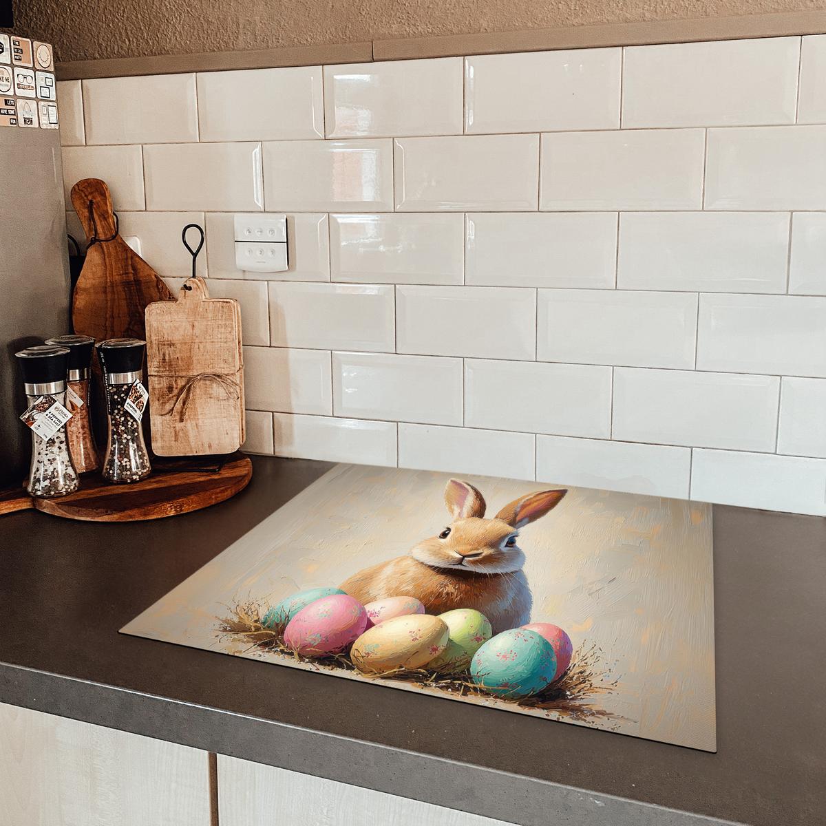 HERDABDECKPLATTE Osterhase - Pastell - Eier Ceranfeldabdeckung 59x52 cm - Beige, Kunststoff (59/52/0.2cm) - MuchoWow