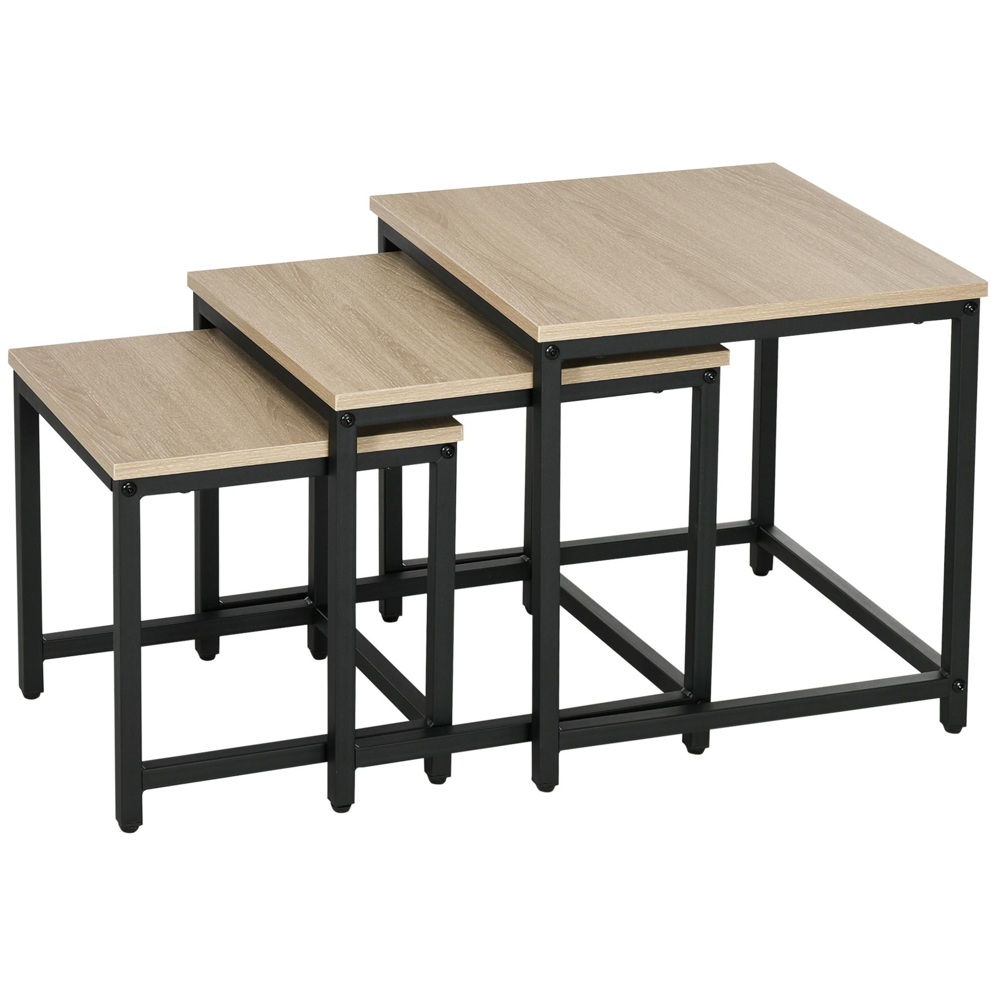 COUCHTISCH 3er-Set Beistelltisch, Satztisch, Sofatisch mit Holzoptik, Stahl - Naturfarben, Holzwerkstoff (45/45/44cm) - HOMCOM