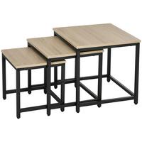 COUCHTISCH 3er-Set Beistelltisch, Satztisch, Sofatisch mit Holzoptik, Stahl - Naturfarben, Holzwerkstoff (45/45/44cm) - HOMCOM