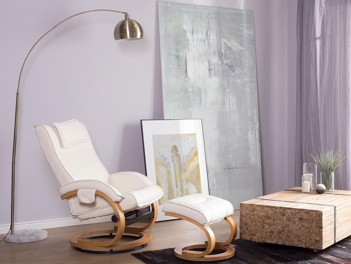 MASSAGESESSEL mit Fußhocker Kunstleder Beige Majestic - Beige, Holz/Textil (60/101/80cm) - Beliani