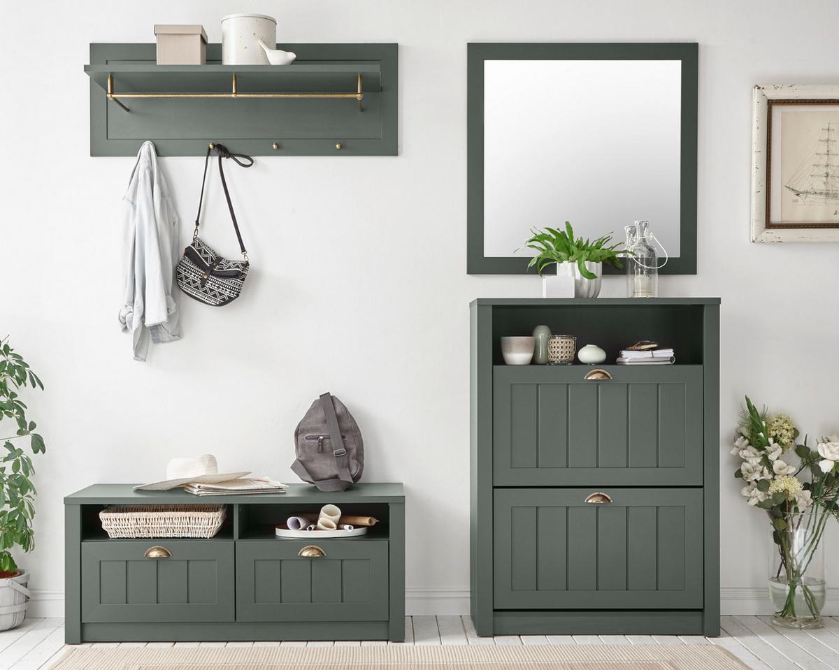 SCHUHSCHRANK grün, Landhausstil, Flur Schuhkipper 80 x 112 cm - Dunkelgrün/Goldfarben, Holzwerkstoff/Kunststoff (80/112/36cm) - Furn.Design