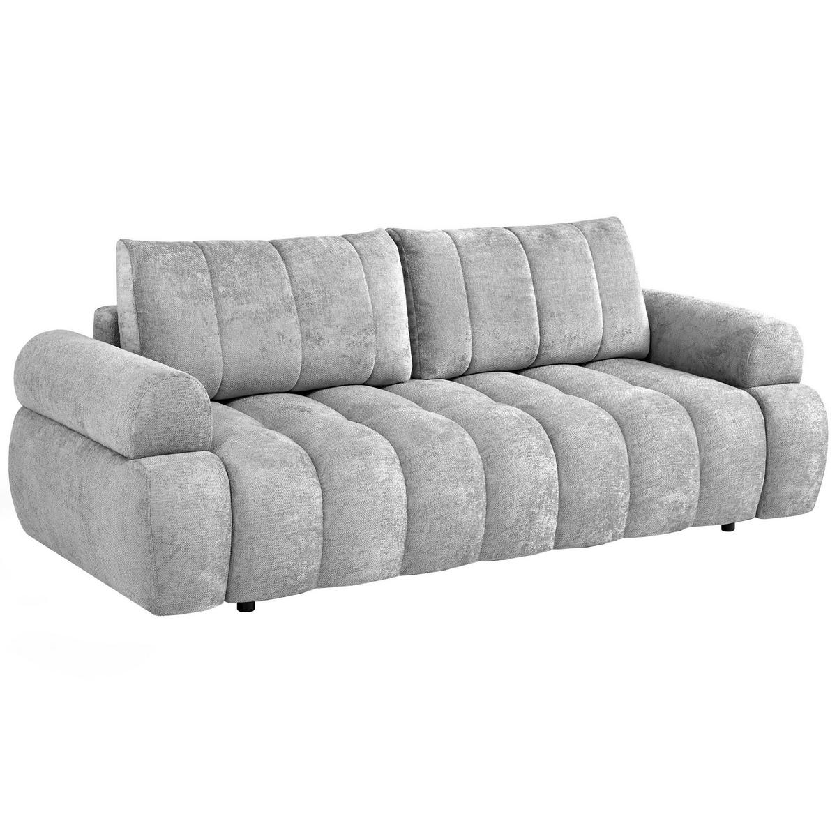 SCHLAFSOFA Mavi 3-Sitzer mit Schlaffunktion, Bettsofa Schlafcouch 195x145 cm, Hellgrau - Hellgrau, Textil (255/100/110cm) - Beautysofa