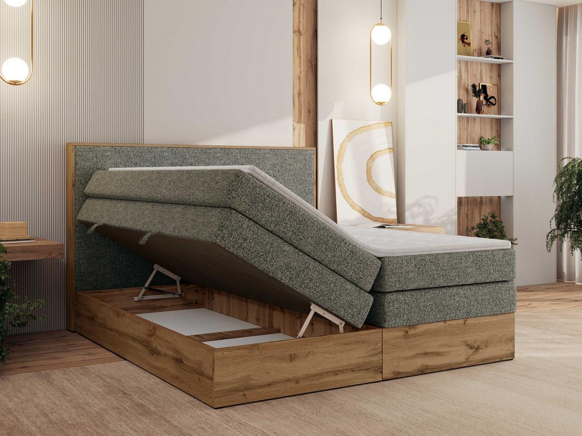 BOXBETT WOOD CLASSIC KING 200/200 - Grau Strukture - H3 - Grau, Textil (200/200cm) - MKS