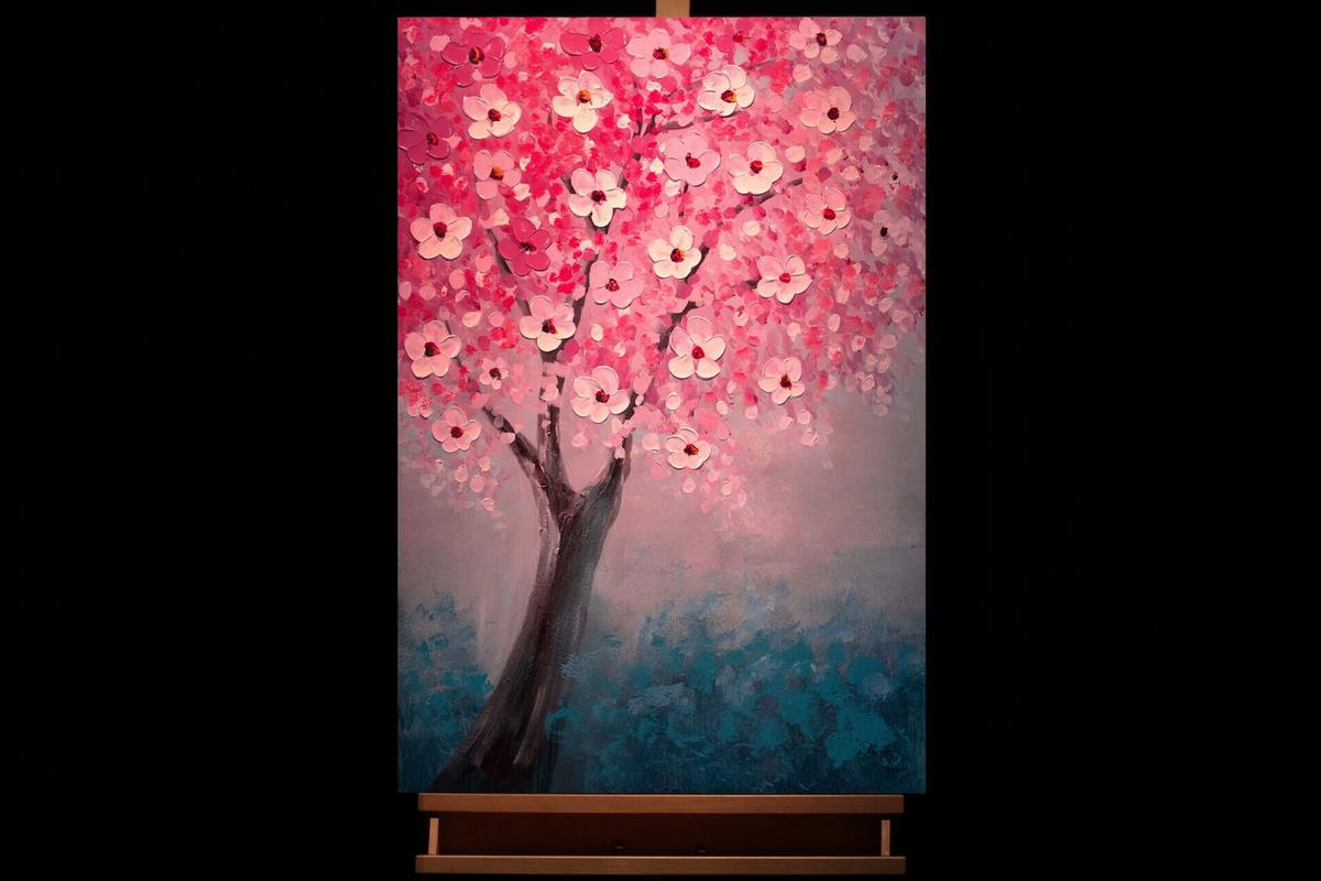 ACRYLBILD HANDGEMALT 60/90 cm - Blau/Pink, Holz/Textil (60/90cm) - KUNSTLOFT