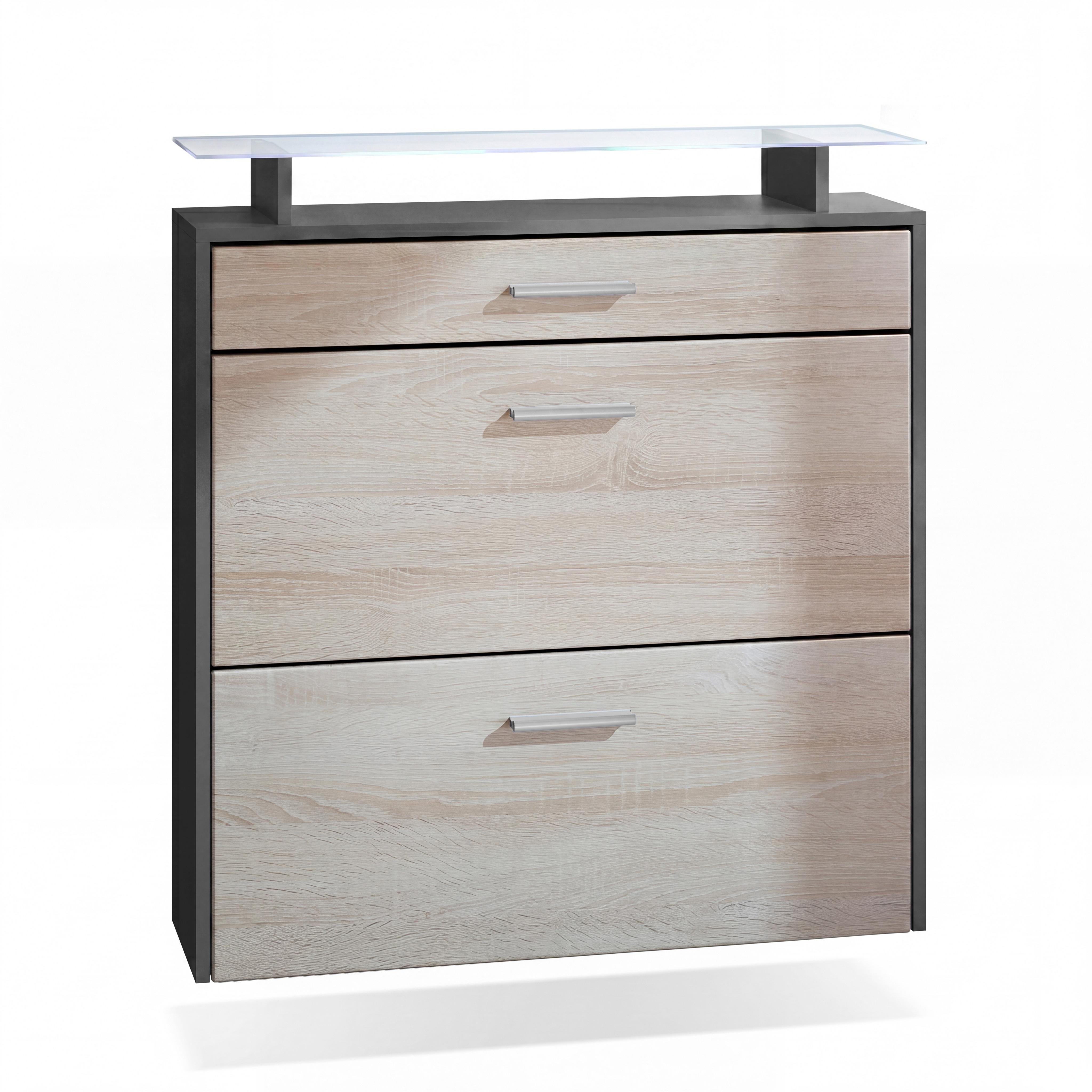 SCHUHSCHRANK Malea Fronten in Eiche sägerau - Eiche San Remo, Holzwerkstoff (89/96/23cm) - Vladon