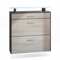 SCHUHSCHRANK Malea Fronten in Eiche sägerau - Eiche San Remo, Holzwerkstoff (89/96/23cm) - Vladon