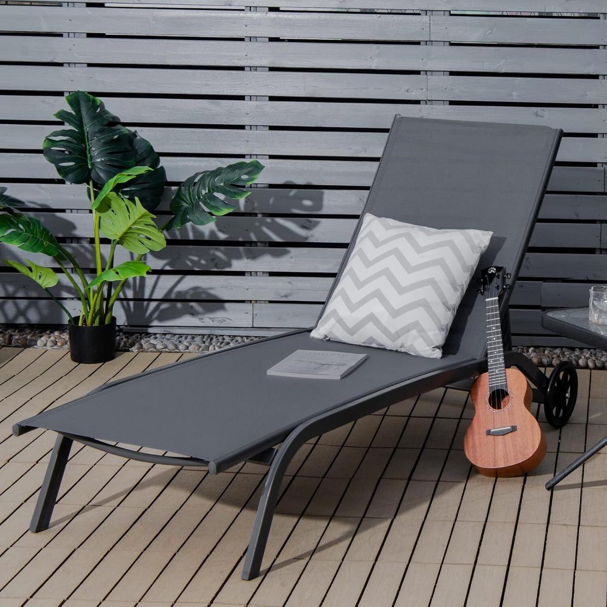 SONNENLIEGE mit Rollen grau - Grau, Metall (190.5/97/61cm) - COSTWAY