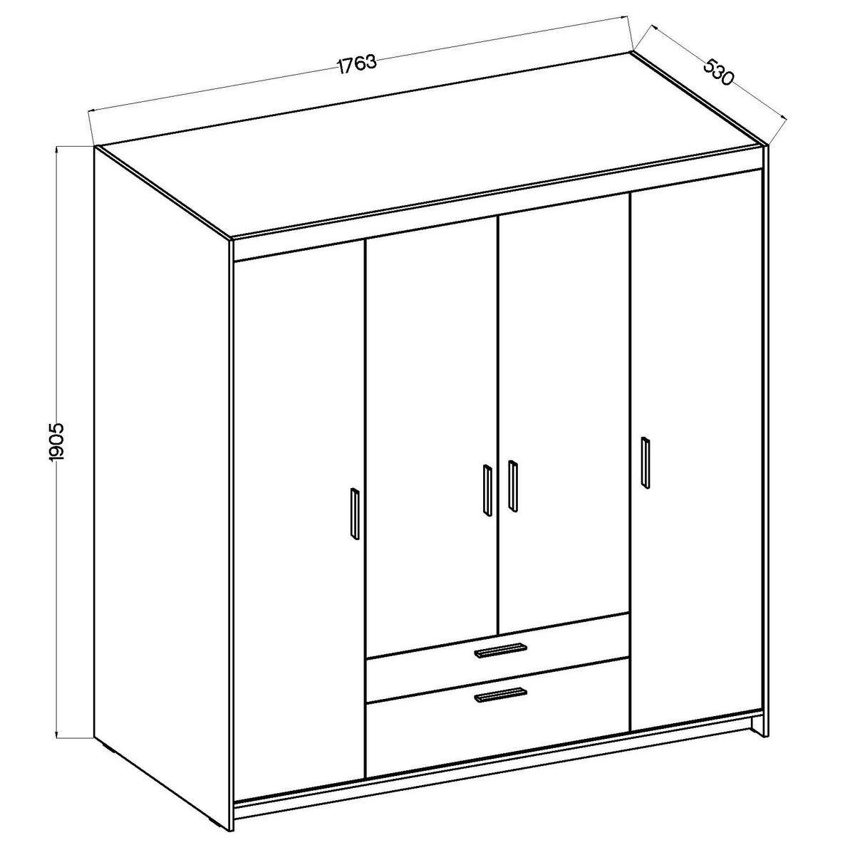 DREHTÜRENSCHRANK ELENORA 176,3/190,5/53cm 4-türig Sonoma Eiche - Sonoma Eiche, Holzwerkstoff (176.3/190.5/53cm) - MASSENO