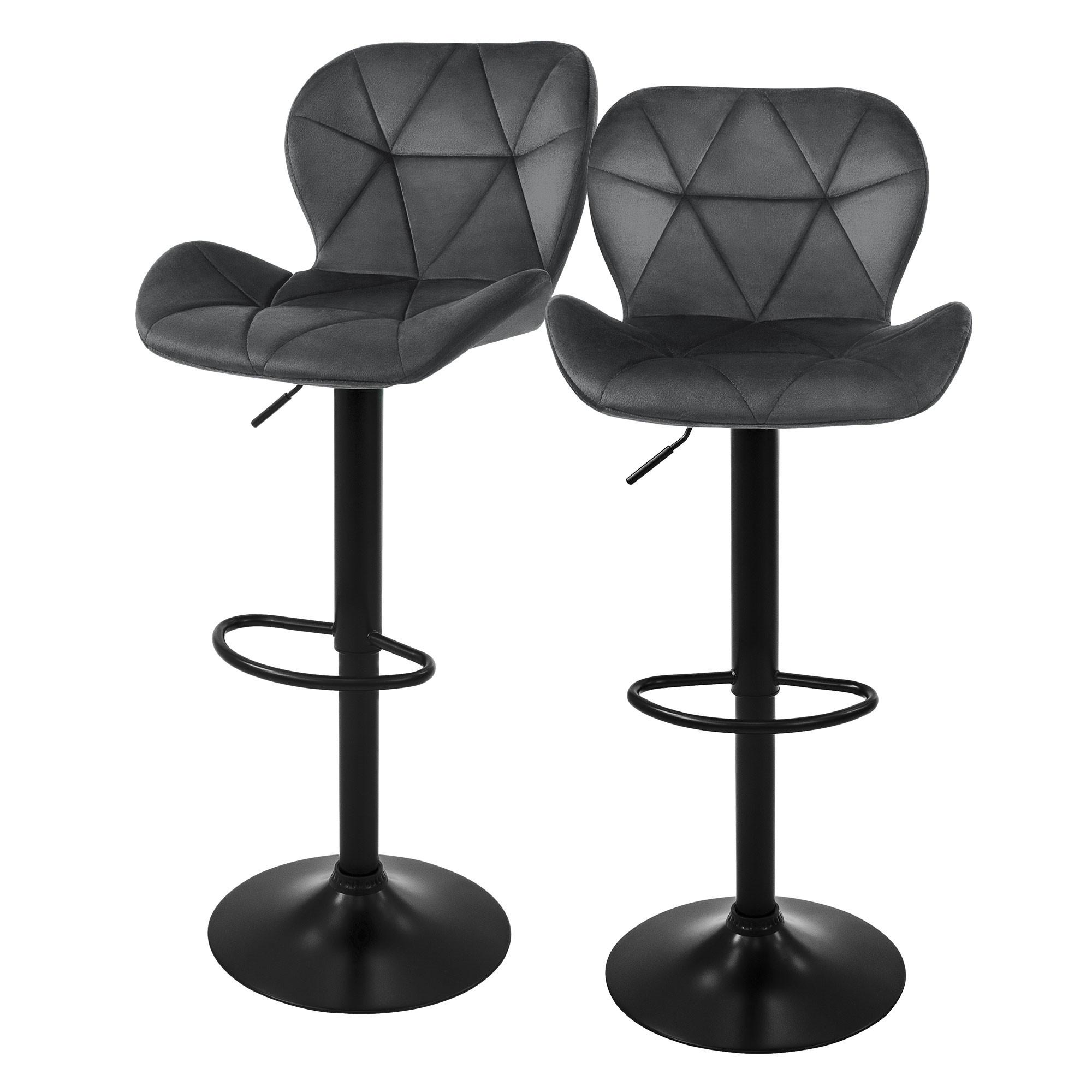 BARHOCKER 2er Set Grau aus Samt höhenverstellbar/drehbar - Schwarz/Grau, Textil/Metall (41/110/47cm) - ML-DESIGN